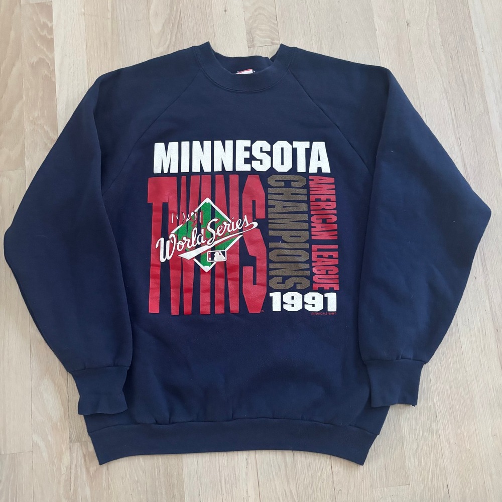 Fruit of the Loom Minnesota Twins Sweatshirt Mens L Navy 1991 World Series Vtg